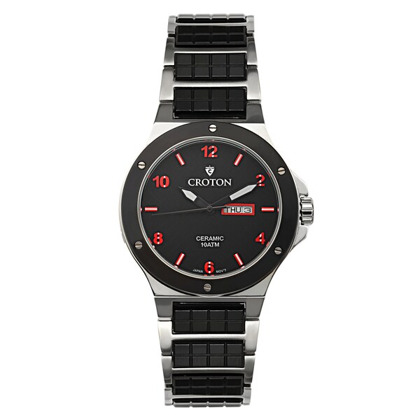 Shop Croton Men's Ceramic & Stainless Steel Black Day & Date Watch