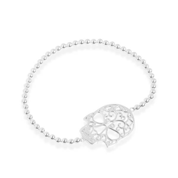 Sterling Silver Solid Polished Open back Textured back Cubic Zirconia Skull Charm 