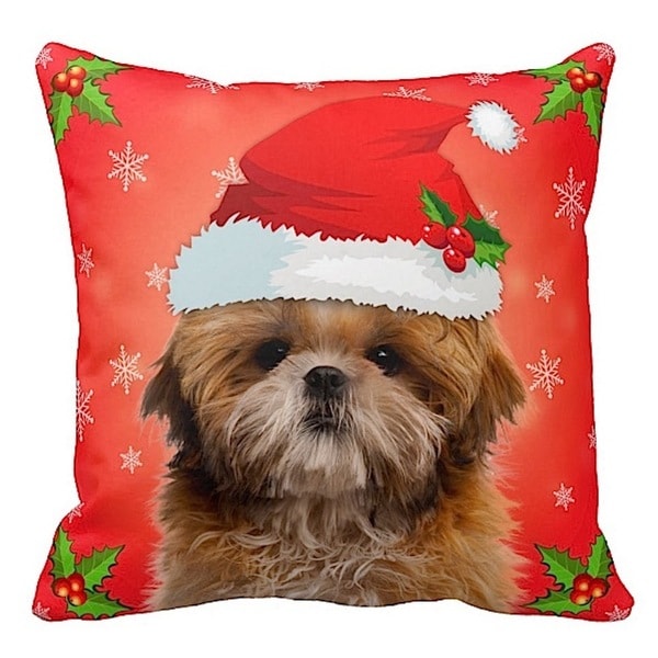 Shih Tzu in Santa Hat Christmas 16x16 Throw Pillow
