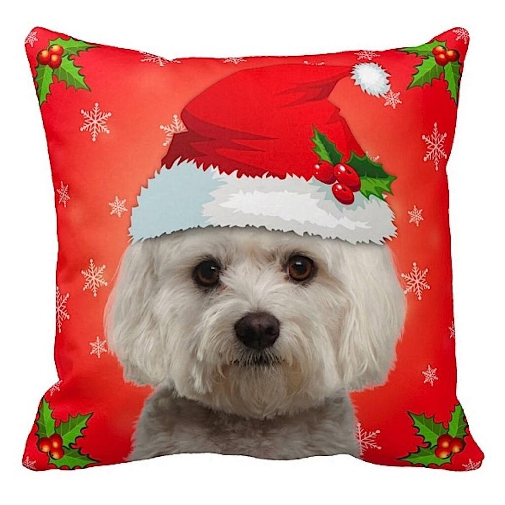 Maltese in Santa Hat Christmas 16x16 Throw Pillow