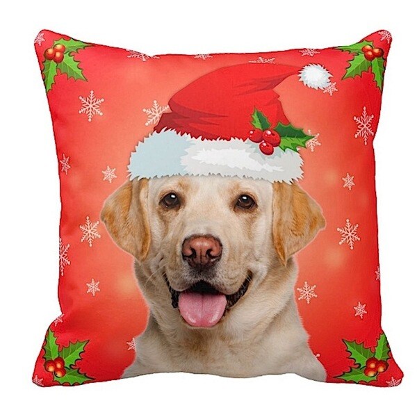 Labrador Yellow in Santa Hat Christmas 16x16 Throw Pillow