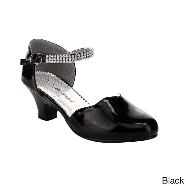 Kids Wedge Dress Shoes Rhinestone Flower Accent Low Heels Slip On Buckle Ivory