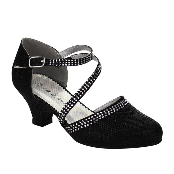 Girls Toddler Youth Rhinestone Bow Accent Kitten Heel Dress Pumps Black