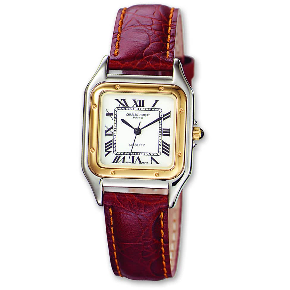 Men's Charles Hubert Leather Band White Dial Retro 32mm Watch by Versil