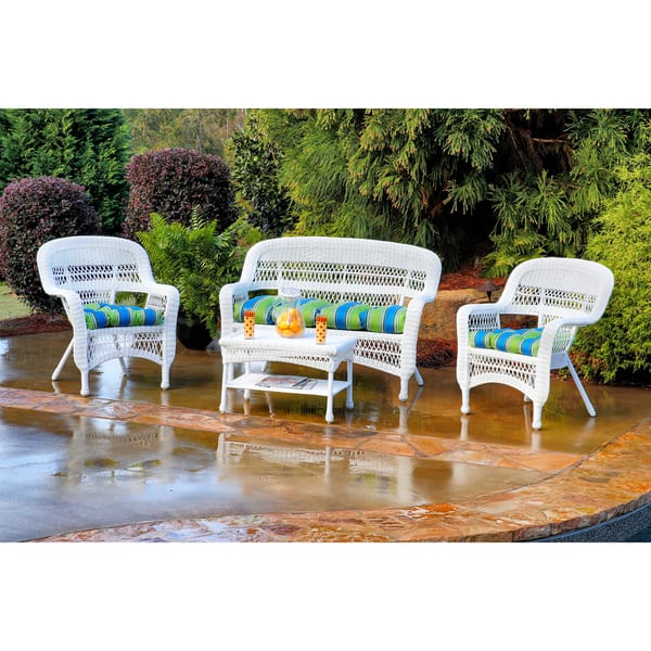 slide 2 of 41, Portside Coastal White Outdoor Wicker Seating Set (4-Piece)