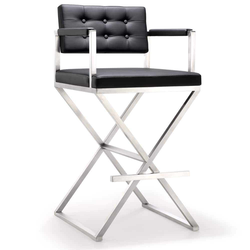 Stainless Steel Black Eco-leather Tufted Back Director Barstool