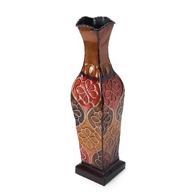 Elements Embossed 17-inch Metal Floral Vase