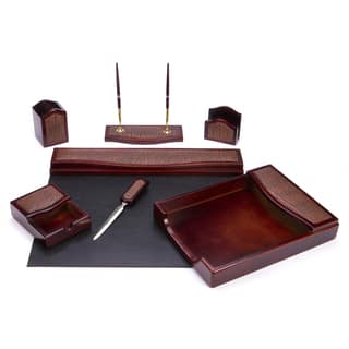 Desk Pads For Less Traditional Burgundy Oak And Leather 7 Piece Desk Set