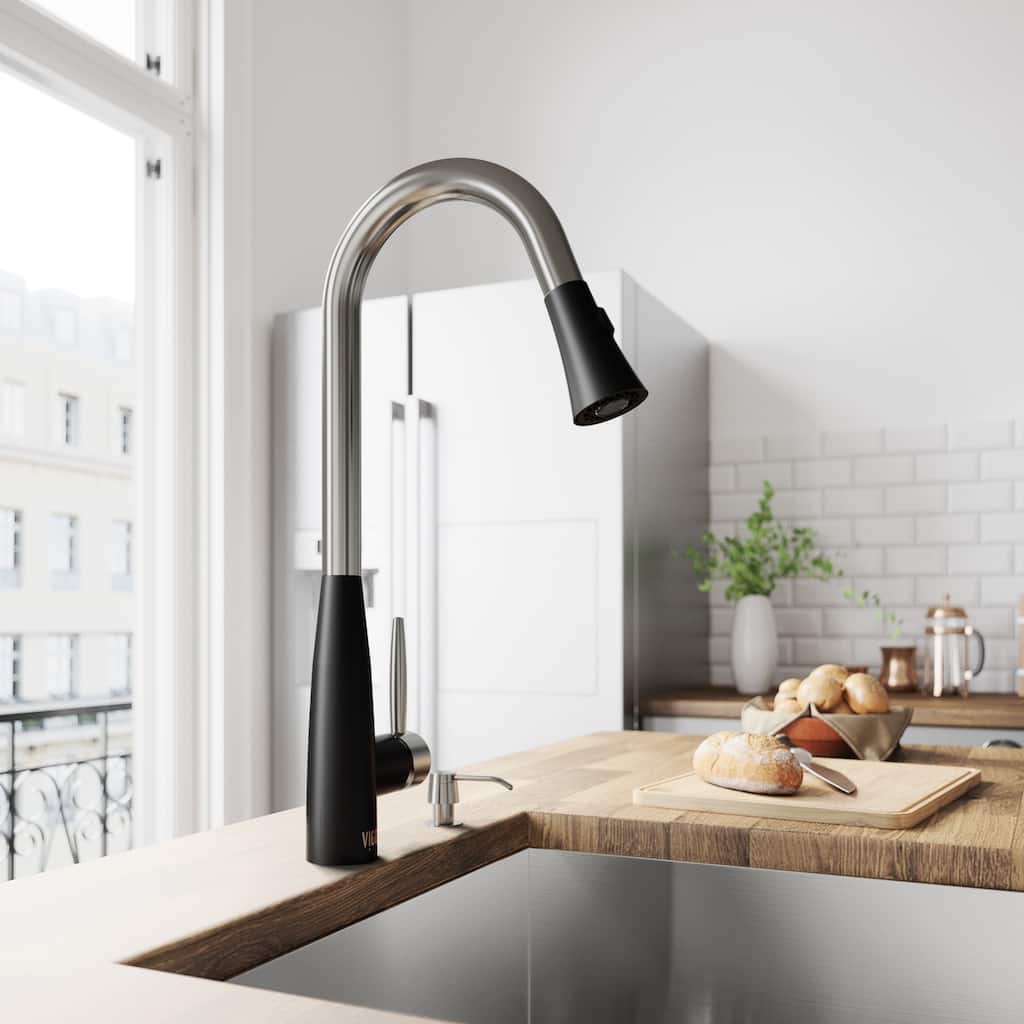 VIGO Milburn Stainless Steel and Matte Black Kitchen Faucet