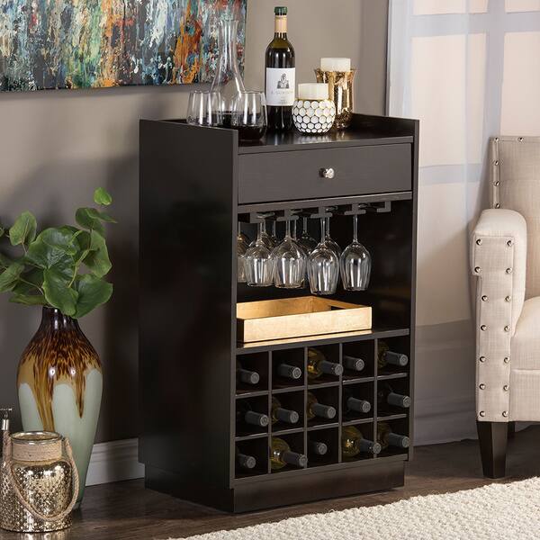 Shop Traditional Dark Brown Wood Wine Cabinet By Baxton Studio