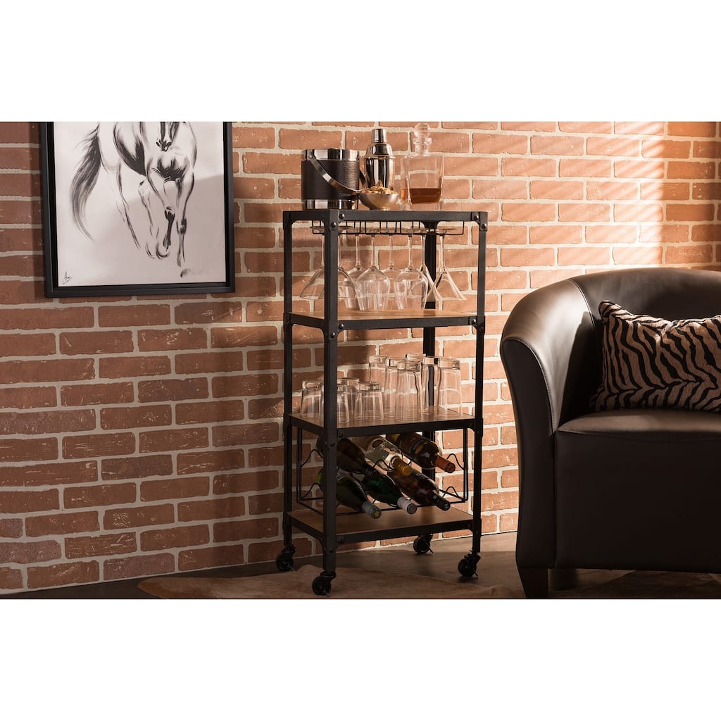 Baxton Studio Swanson Rustic and Industrial styled Distressed Wood Storage Shelf /Cart