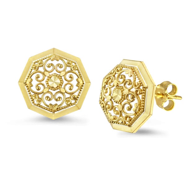 Shop 10k Yellow Gold Round Filigree Stud Earrings Free Shipping Today