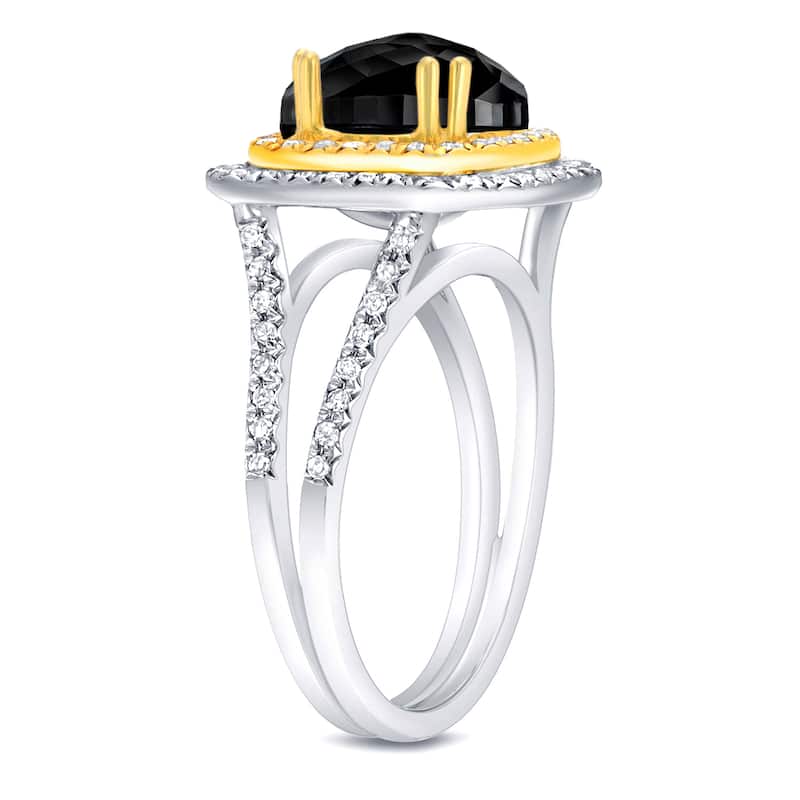 Auriya 1 3/4ctw Cushion Cut Halo Black Diamond Ring 14k Two-tone Gold