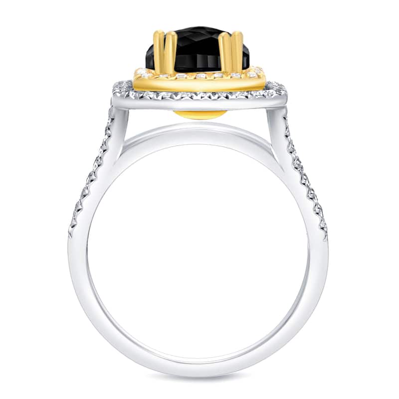 Auriya 1 3/4ctw Cushion Cut Halo Black Diamond Ring 14k Two-tone Gold
