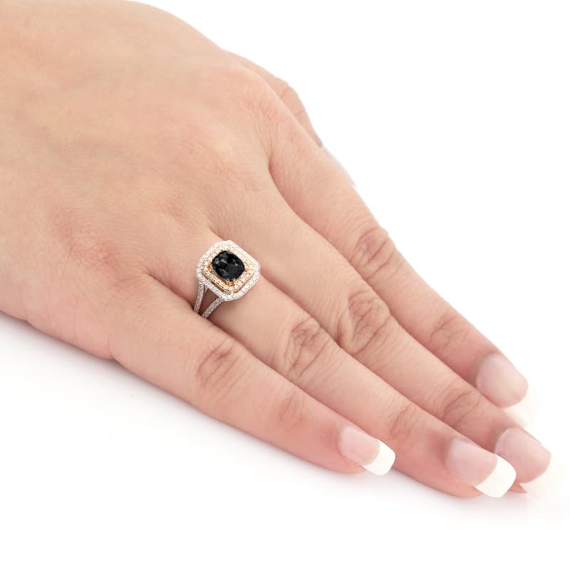 Auriya 1 3/4ctw Cushion Cut Halo Black Diamond Ring 14k Two-tone Gold