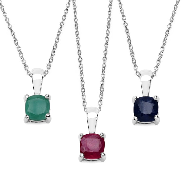 Malaika Sterling Silver 1.85 Carat Emerald Ruby and Sapphire Pendant Set. Opens flyout.