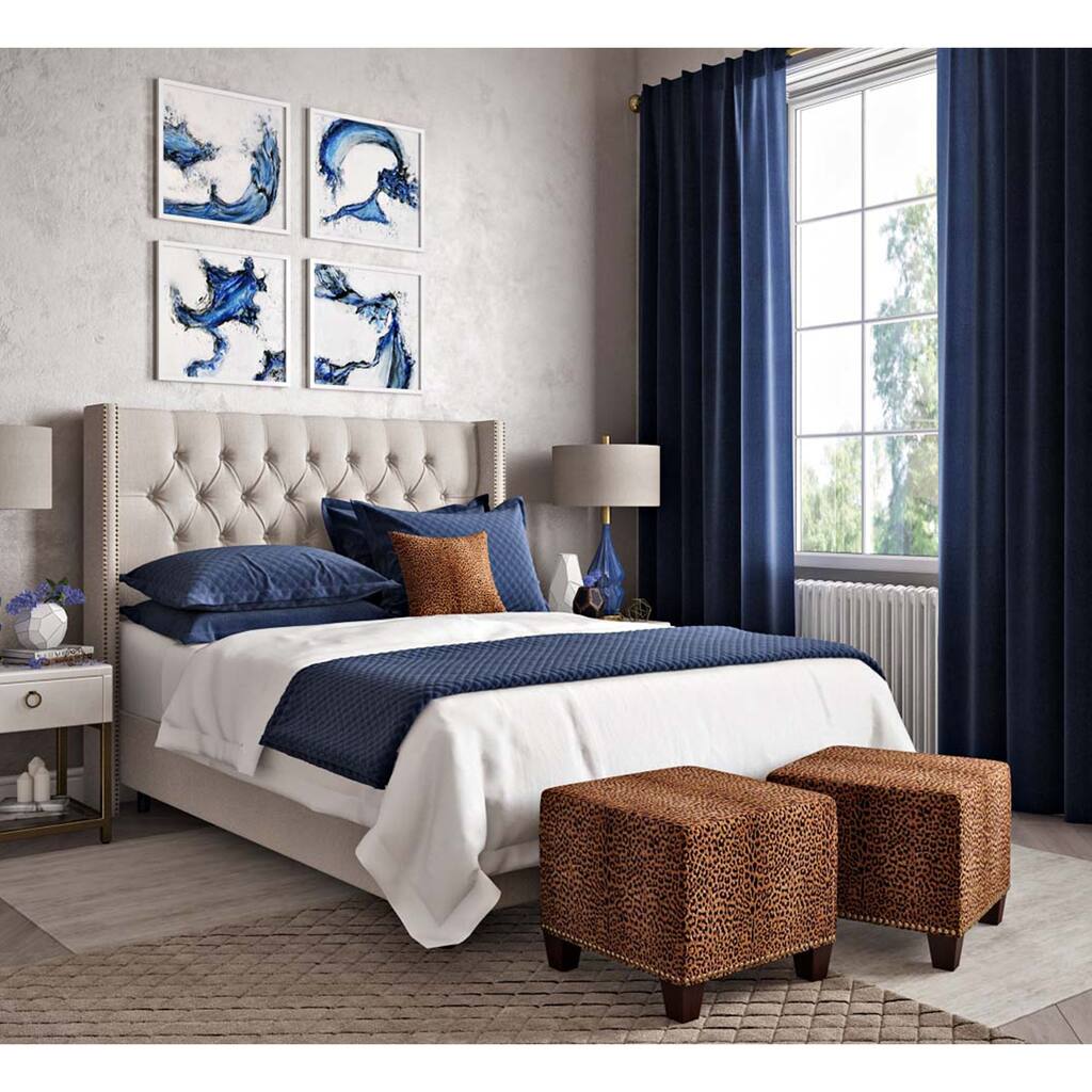 Skyline Furniture Square Nail Button Ottoman in Cheetah Earth