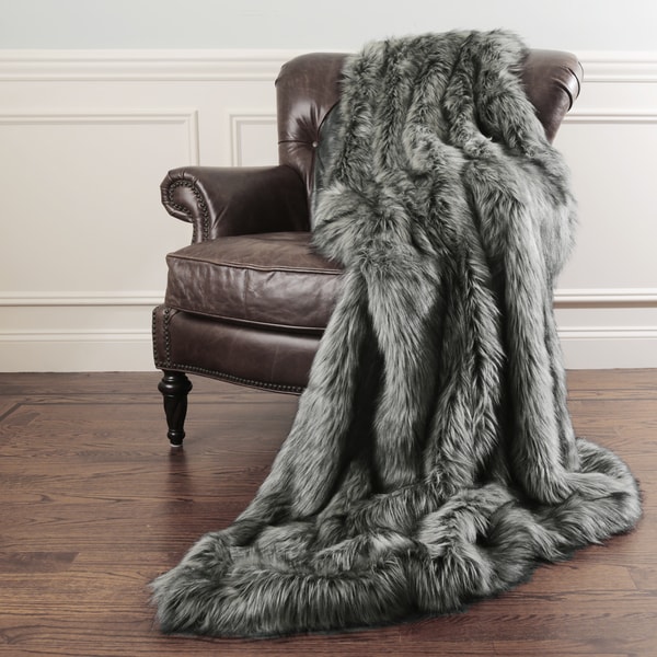 Aurora Home Silver Fox Faux Fur Throw Blanket by Wild Mannered - Free