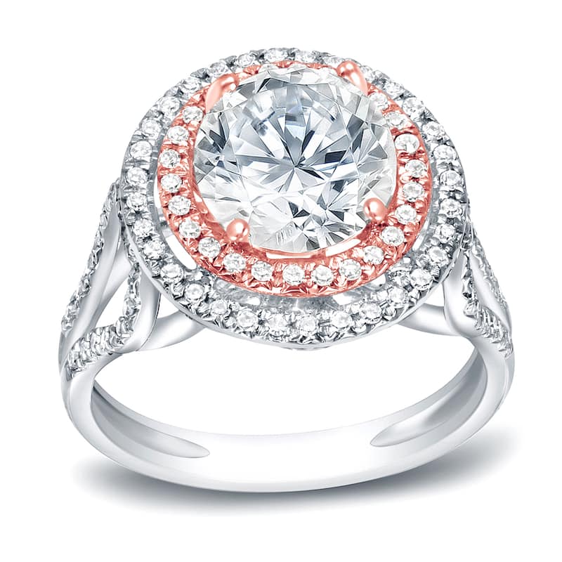 Auriya 1 3/4ctw Double Halo Diamond Engagement Ring 14k Two-tone Rose Gold