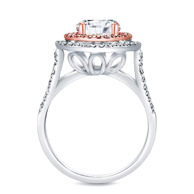 Auriya 1 3/4ctw Double Halo Diamond Engagement Ring 14k Two-tone Rose Gold