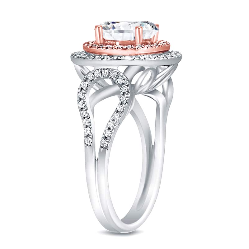 Auriya 1 3/4ctw Double Halo Diamond Engagement Ring 14k Two-tone Rose Gold