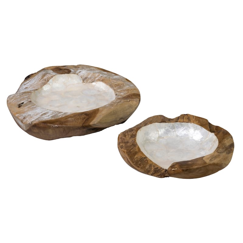 Natural Teakwood And Capiz Shell-Lined Bowls (Set Of 2) by East at Main