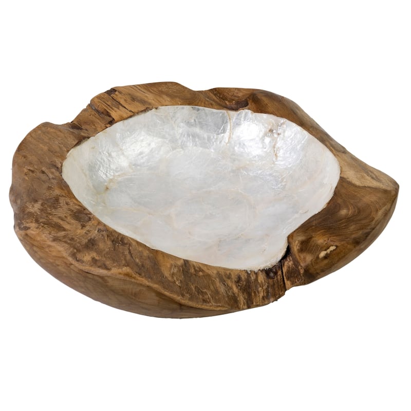 Natural Teakwood And Capiz Shell-Lined Bowls (Set Of 2) by East at Main