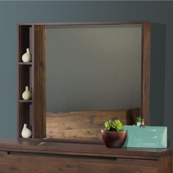 Asymmetrical Solid Wood Mirror - Brown - A/N - Overstock - 10627434