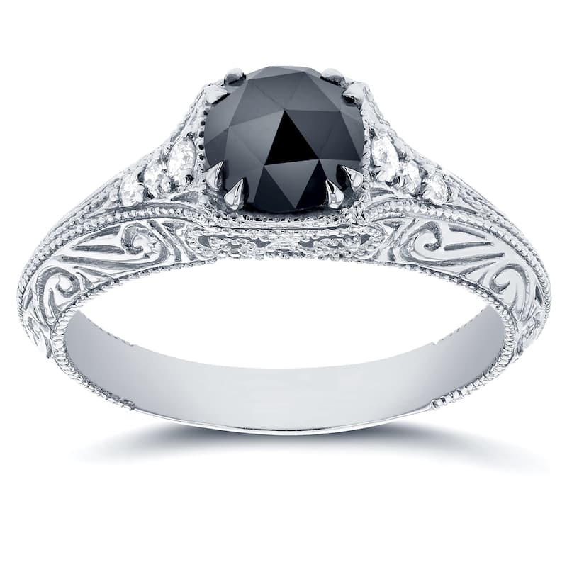 Annello by Kobelli 14k White Gold 1ct TDW Black and White Diamond Antique Filigree Engagement Ring - 5