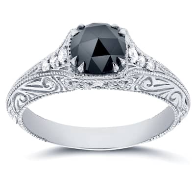 Annello by Kobelli 14k White Gold 1ct TDW Black and White Diamond Antique Filigree Engagement Ring