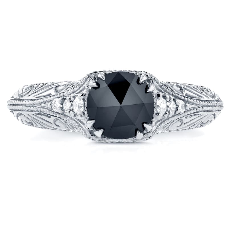 Annello by Kobelli 14k White Gold 1ct TDW Black and White Diamond Antique Filigree Engagement Ring