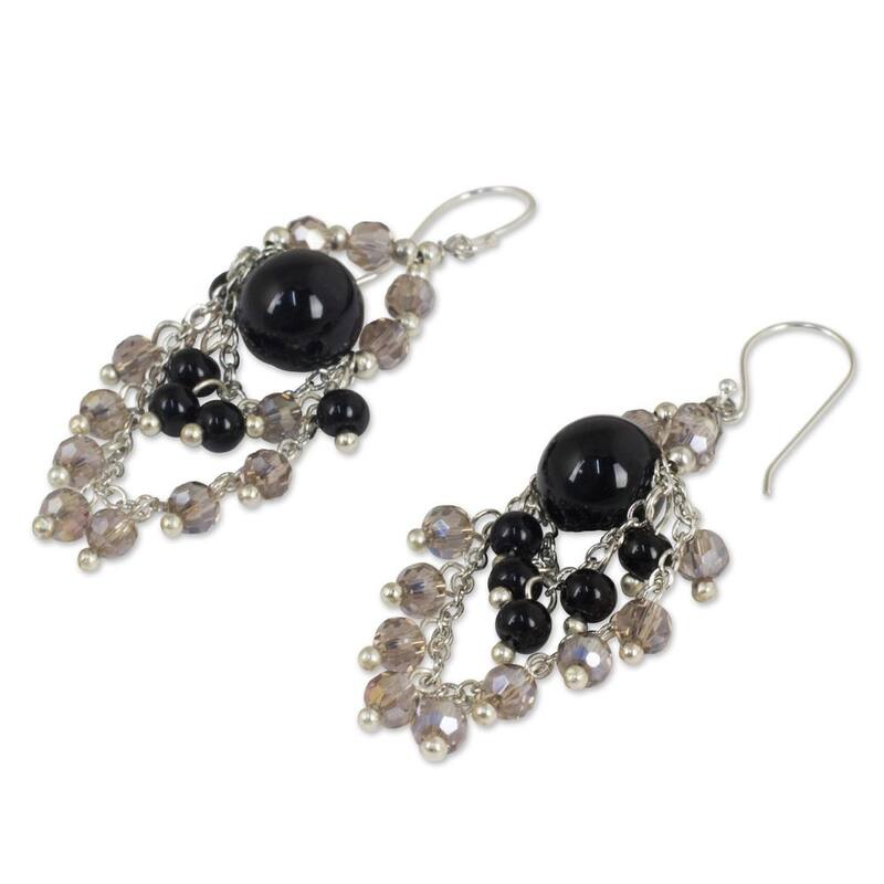 Handmade Sterling Silver 'Brilliant Meteor' Onyx Earrings (Thailand) - 2.6*0.8