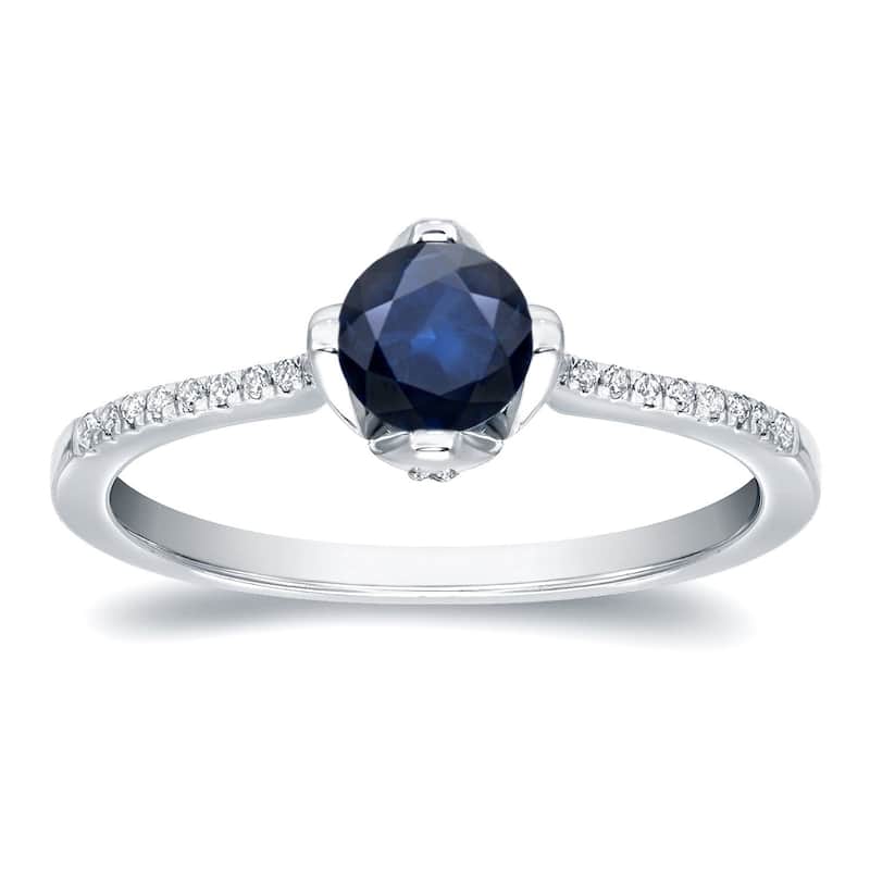 Auriya 3/4ct Blue Sapphire and 1/10ctw Diamond Engagement Ring 14K Gold (H-I, SI1-SI2) - 4 - White