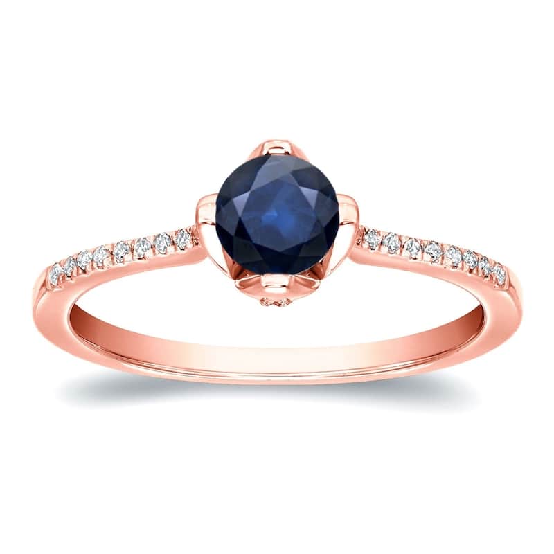 Auriya 3/4ct Blue Sapphire and 1/10ctw Diamond Engagement Ring 14K Gold (H-I, SI1-SI2) - 4 - Rose