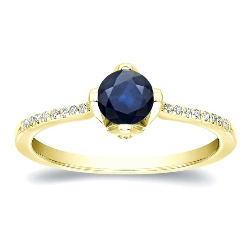 Auriya 3/4ct Blue Sapphire and 1/10ctw Diamond Engagement Ring 14K Gold (H-I, SI1-SI2) - 4 - Yellow
