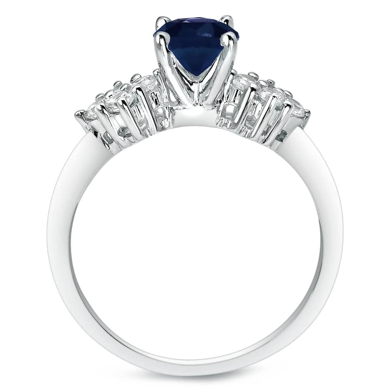 Auriya 14k Gold 3/5ct Round Blue Sapphire and 1/2ctw Diamond Engagement Ring Set