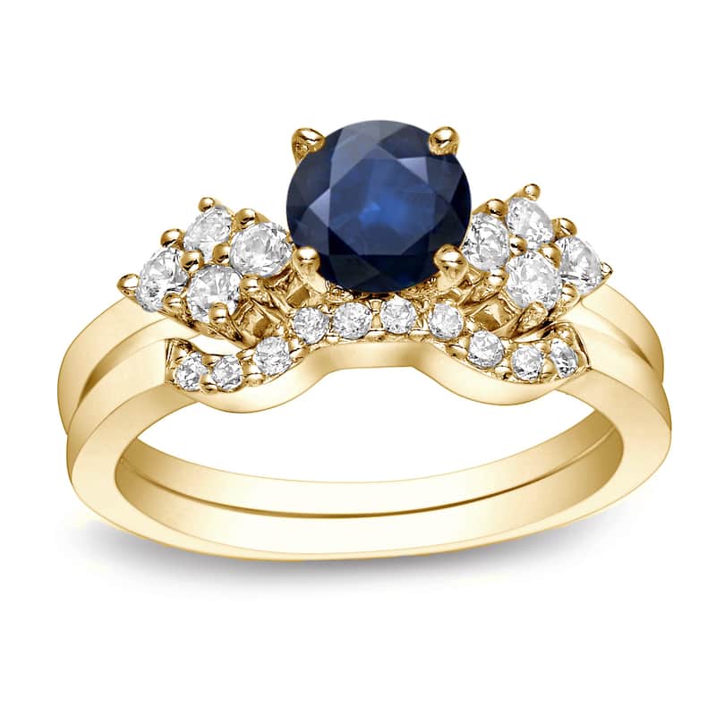 Auriya 14k Gold 3/5ct Round Blue Sapphire and 1/2ctw Diamond Engagement Ring Set