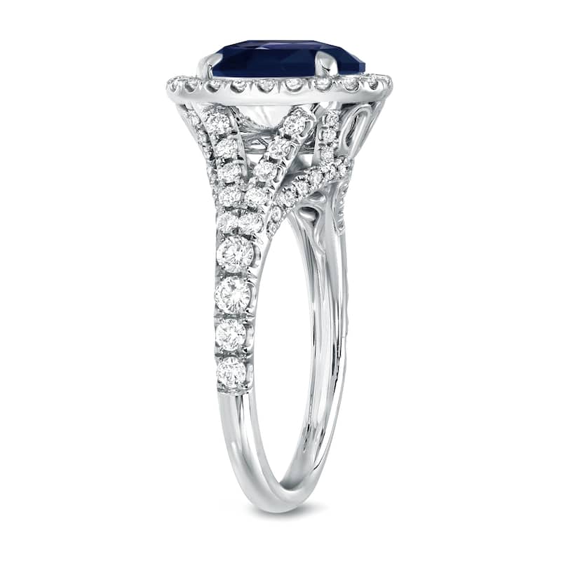 Auriya 18k Gold 2ct Oval-cut Sapphire and Diamond Halo Engagement Ring 1ctw