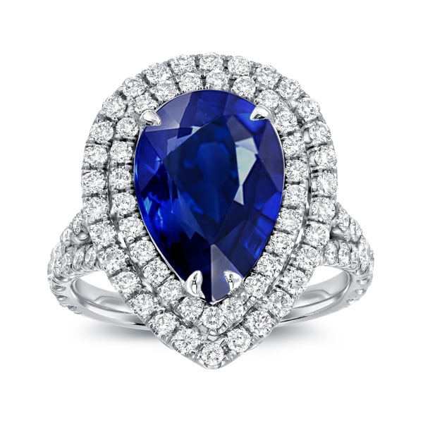 Shop Auriya 18k White Gold 3ct PearCut Sapphire and 1ct TDW Halo