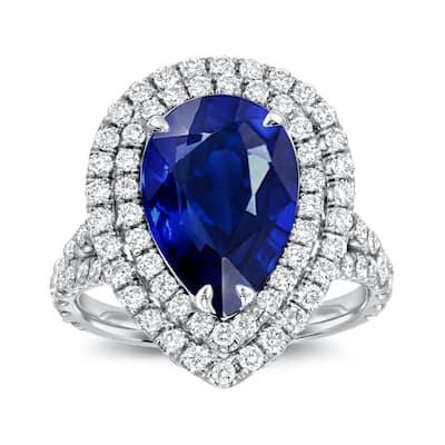 Auriya 18k Gold 3 carat Teardrop Pear-cut Sapphire Halo Diamond Engagement Ring 1cttw (D-E, SI1-SI2)