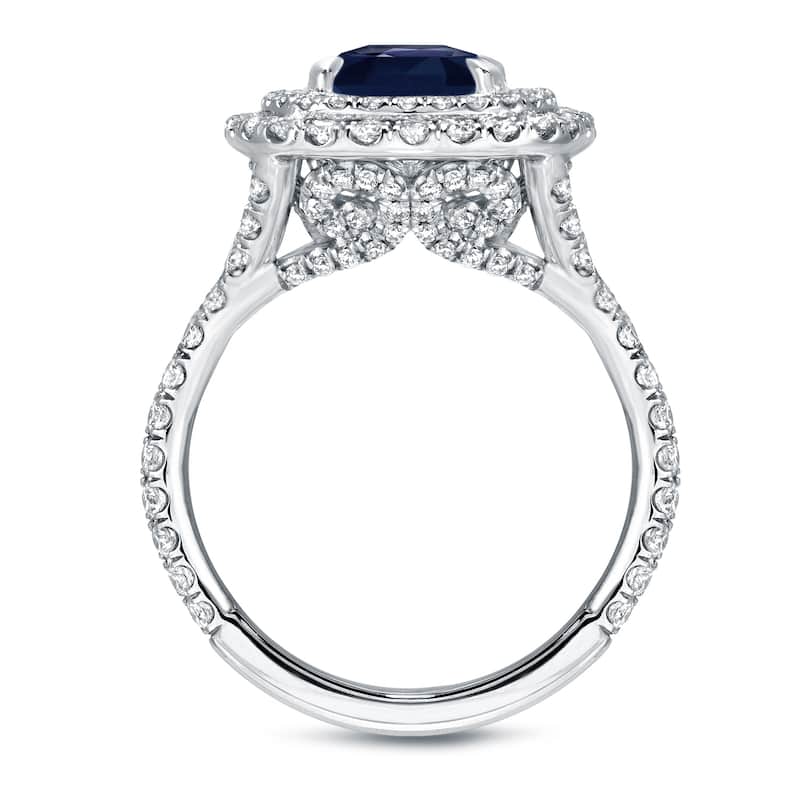 Auriya 3ct Cushion Cut Blue Sapphire and 1 1/5ctw Halo Diamond Engagement Ring 18K Gold