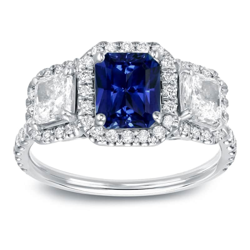 Auriya 1ct Sapphire and 1 1/4ct TDW Halo Diamond Engagement Ring 14k White Gold