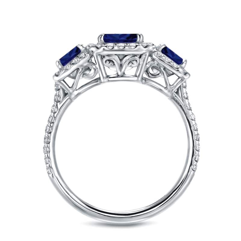 Auriya 14k Gold 1 3/4ct Radiant-cut Sapphire 3-Stone Diamond Engagement Ring 1/2cttw (J-K, SI1-SI2)