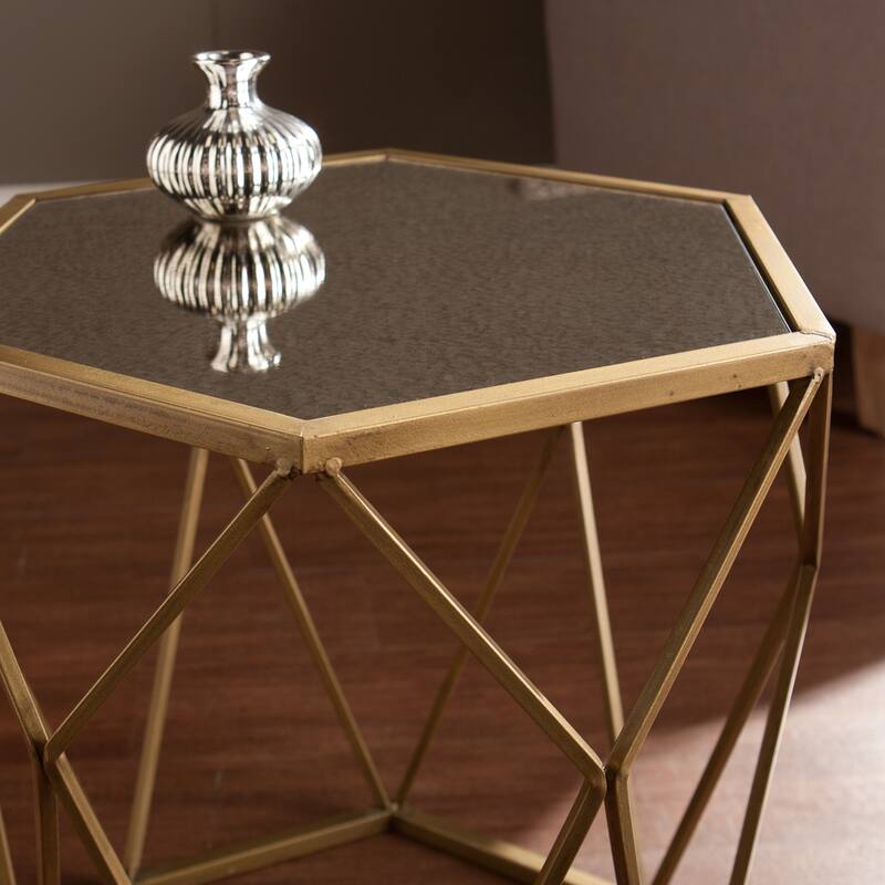 SEI Furniture Grant Antiqued Gold Mirrored Geometric Accent Table