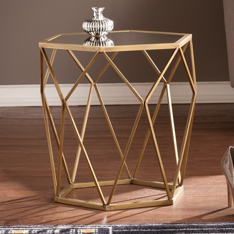 SEI Furniture Grant Antiqued Gold Mirrored Geometric Accent Table
