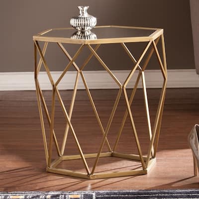SEI Furniture Grant Antiqued Gold Mirrored Geometric Accent Table