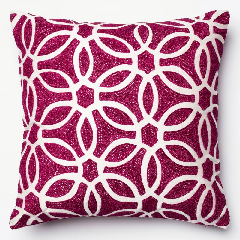 Embroidered Geometric Circle 18-inch Throw Pillow or Pillow Cover