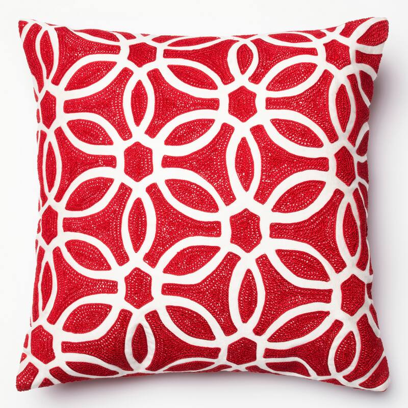 Embroidered Geometric Circle 18-inch Throw Pillow or Pillow Cover - Pillow Covers - N/A - Red