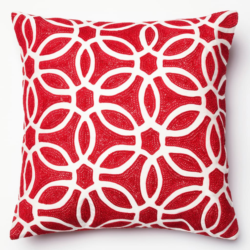 Embroidered Geometric Circle 18-inch Throw Pillow or Pillow Cover