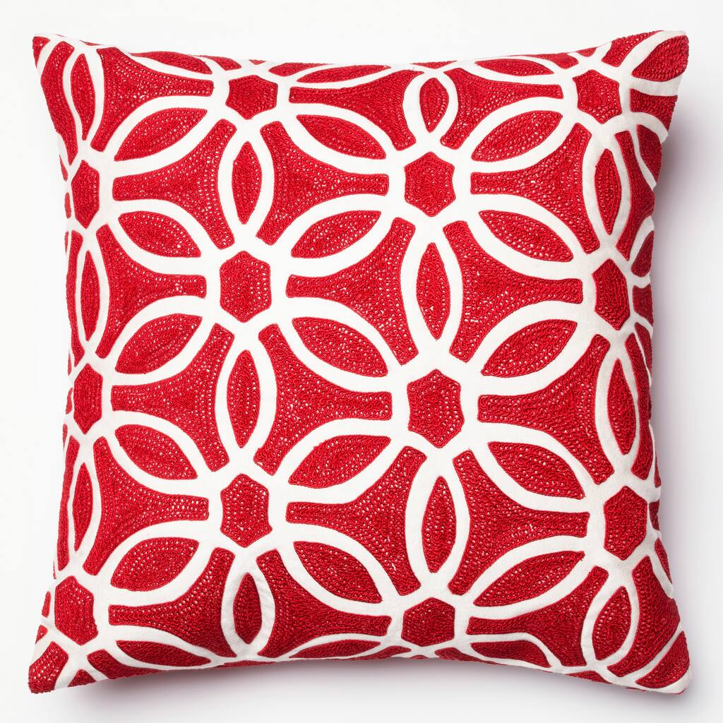 Embroidered Geometric Circle 18-inch Throw Pillow or Pillow Cover